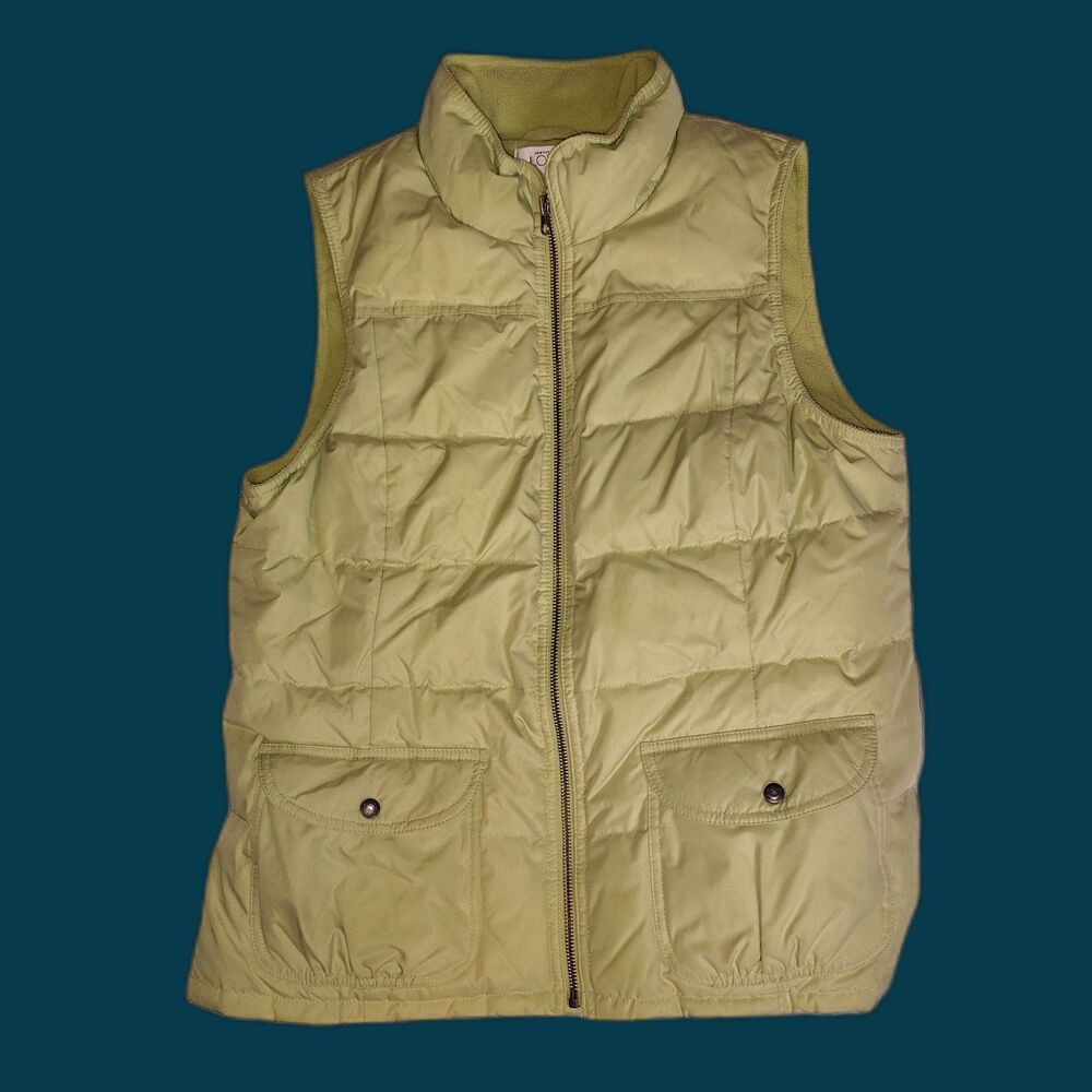 Ann Taylor Loft Womens Down Vest Size Medium Light Celery Green Full Zip Puffer